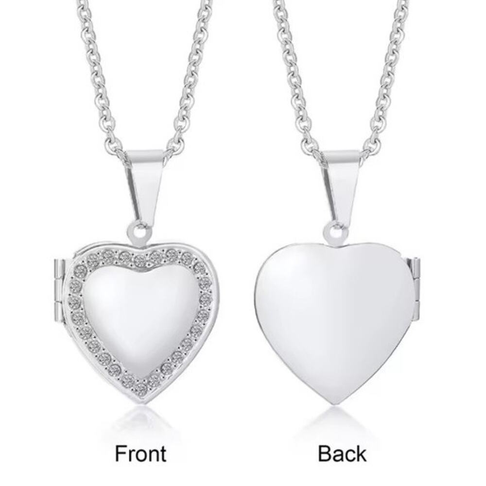 925 Sterling Silver Necklace w/  CZ Halo Heart Locket Valentine's Birthday gift
